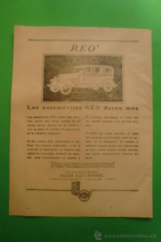Sammeln von Zeitschriften und Zeitungen: AUTOMOVILES REO - HOJA SUELTA DIARIO A B C 21/11/1929