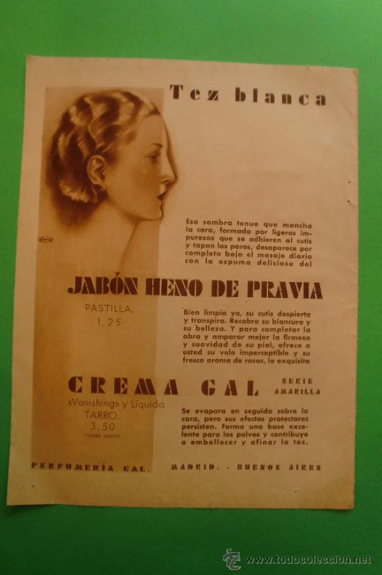 Sammeln von Zeitschriften und Zeitungen: JABON HENO DE PRAVIA CREMA GAL - BRITA APPELGREN - HOJA SUELTA DIARIO A B C 1930