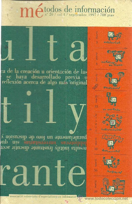 Coleccionismo de revistas y peri&oacute;dicos: Revista M&eacute;todos de Informaci&oacute;n n&ordm; 20 - 1997  * BIBLIOTECAS * CENTROS DE DOCUMENTACI&Oacute;N *