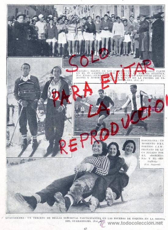 Coleccionismo de revistas y peri&oacute;dicos: MADRID 1933 GUADARRAMA PRUEBAS DE ESQUIES -MATARO SALIDA CARRERA HOJA REVISTA