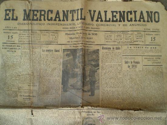 Collection Magazines and Newspapers: 10 DE JUNIO DE 1935 VALENCIA. DIARIO EL MERCANTIL VALENCIANO.