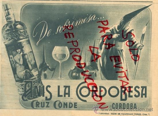 Coleccionismo de Revistas y Peri&oacute;dicos: CORDOBA 1948 ANIS LA CORDOBESA  SEMANA SANTA CRUZ CONDE HOJA REVISTA