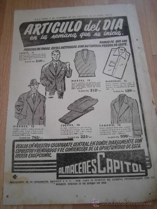Coleccionismo de revistas y peri&oacute;dicos: ALMACENES CAPITOL HOJA DE REVISTA ABC 1946