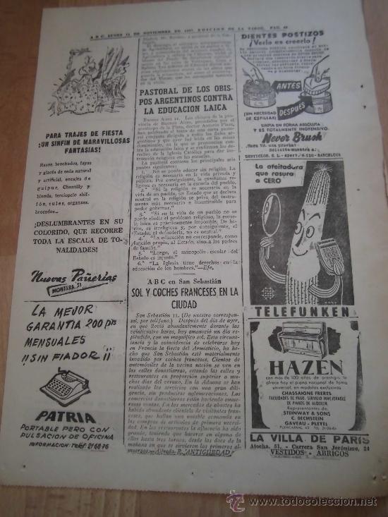 Coleccionismo de revistas y peri&oacute;dicos: PUBLICIDAD AFEITADORA TELEFUNKEN HOJA DE REVISTA ABC 1946