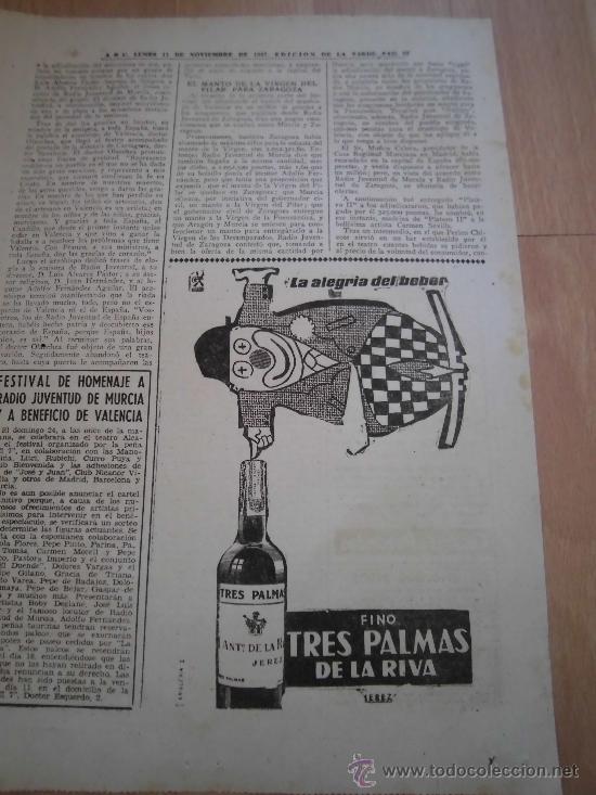 Coleccionismo de revistas y peri&oacute;dicos: PUBLICIDAD FINO JEREZ TRES PALMAS DE LA RIVA  HOJA DE REVISTA ABC 1946