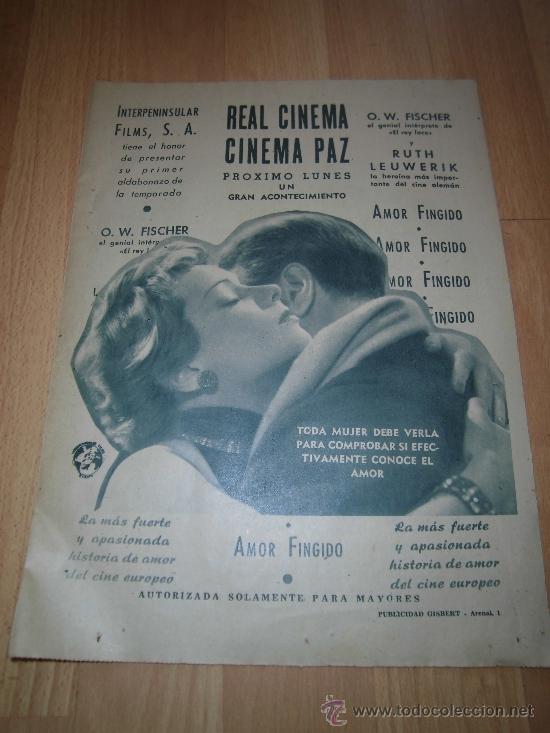 Coleccionismo de Revistas y Peri&oacute;dicos: PUBLICIDAD REAL CINEMA PAZ  PRESENTA AMOR FINGIDO  HOJA DE REVISTA ABC 1946