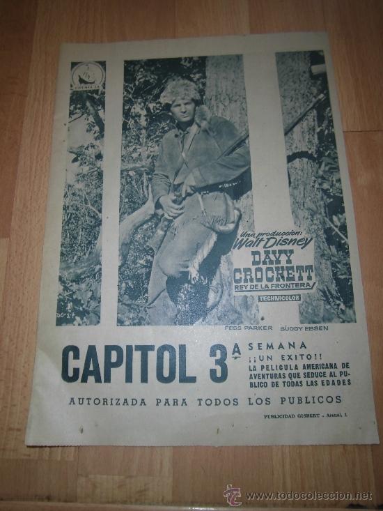 Coleccionismo de Revistas y Peri&oacute;dicos: PUBLICIDAD CINE CAPITOL PRESENTA DAVI CROCKETT REY DE LA FRONTERA HOJA DE REVISTA ABC 1946