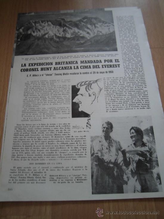 Coleccionismo de revistas y peri&oacute;dicos: LA EXPEDICION BRITANICA ALCANZA LA CIMA DEL EVEHOJA DE REVISTA MEDIO SIGLO EN LA COLECCION  ABC 1955