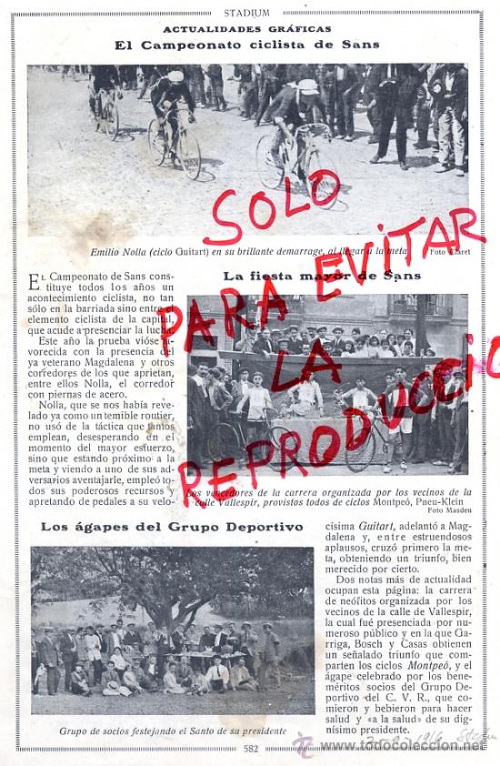 Coleccionismo de revistas y peri&oacute;dicos: BARCELONA 1916 FIESTA MAYOR DE SANS CICLISMO HOJA REVISTA