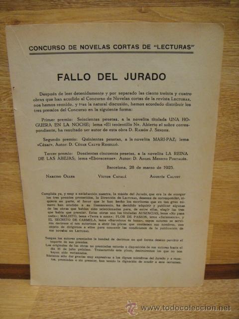 Sammeln von Zeitschriften und Zeitungen: concurso literario de 1923 - 1&ordm; premio una hoguera en la noche - ramon j sender -