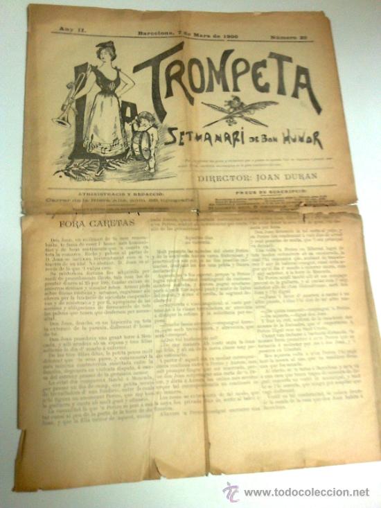 Coleccionismo de Revistas y Peri&oacute;dicos: La Trompeta. Setmanari de bon humor. BCN, 7 mars 1900. Any II n&ordm; 29. 38x27cm. 4 p.