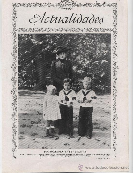 Coleccionismo de Revistas y Peri&oacute;dicos: La reina Victoria con el pr&iacute;ncipe de Asturias, infante Jaime e infante Beatriz- 1912
