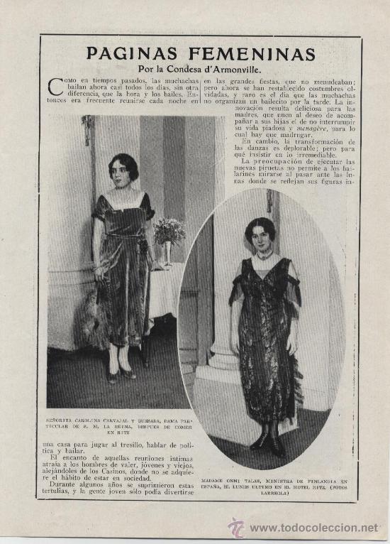 Coleccionismo de revistas y peri&oacute;dicos: Srta. Carolina Carvajal y Quesada, madame Onni Talas, marquesa de Montealegre, Nene Ussia.. - 1921