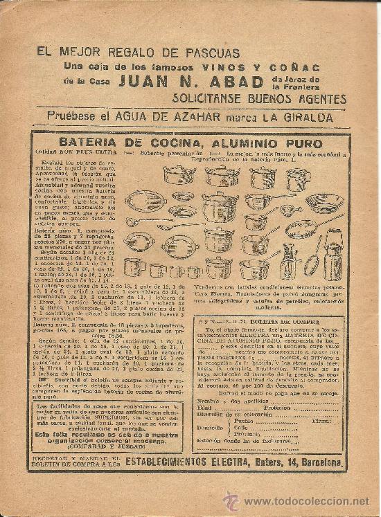 Collezionismo di Riviste e Giornali: Publicidad bater&iacute;a de cocina aluminio puro de Establecimientos Electra - 1921