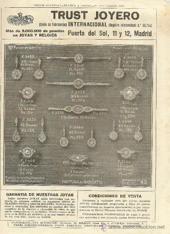 Coleccionismo de revistas y peri&oacute;dicos: Publicidad joyas de Trust Joyero - 1924