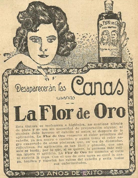 Coleccionismo de revistas y peri&oacute;dicos: Publicidad tintura contra las canas La Flor de Oro - 1926