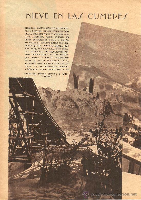 Coleccionismo de revistas y peri&oacute;dicos: * ALEMANIA * Nieve en las cumbres ( esqu&iacute;) - 1936