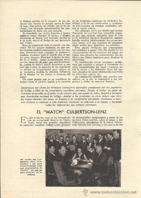 Coleccionismo de Revistas y Peri&oacute;dicos: Secci&oacute;n de bridge  (Sra. de Gandarias, match Culberston &ndash; Lenz&hellip;) /  por Sarcobar - 1932
