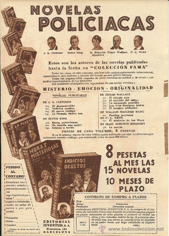 Coleccionismo de Revistas y Peri&oacute;dicos: Publicidad novelas polic&iacute;acas de Editorial Juventud  -1932