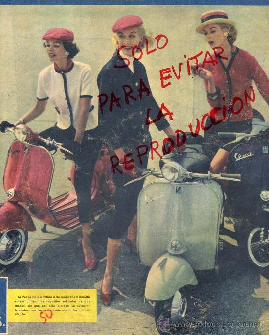 Coleccionismo de Revistas y Peri&oacute;dicos: VESPA 1957 SE&Ntilde;ORITAS CON MOTOCILETA VESPA HOJA PORTADA REVISTA