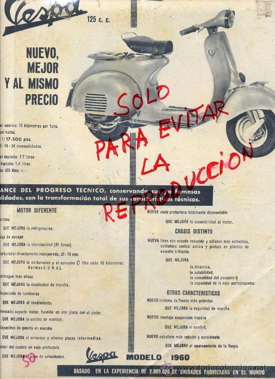 Coleccionismo de Revistas y Peri&oacute;dicos: VESPA 1960 MOTOCICLETAS HOJA REVISTA