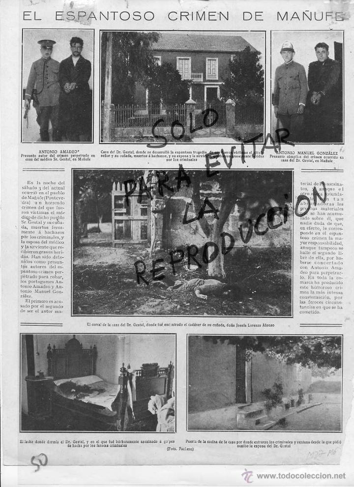 Coleccionismo de revistas y peri&oacute;dicos: MA&Ntilde;UFE 1927 PONTEVEDRA ESPANTOSO CRIMEN HOJA REVISTA