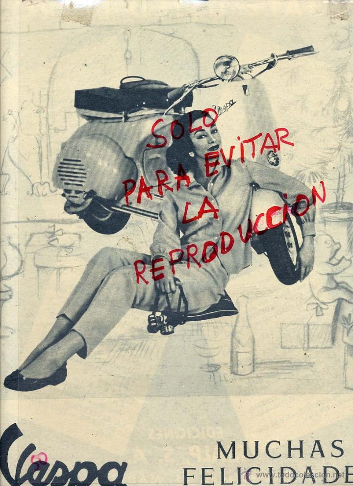 Coleccionismo de Revistas y Peri&oacute;dicos: VESPA 1957 FELICIDADES MOTOCICLETAS  HOJA REVISTA