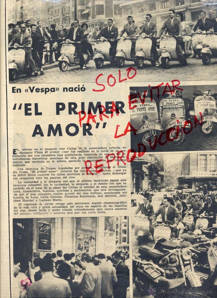 Coleccionismo de Revistas y Peri&oacute;dicos: VESPA 1959 MOTOCICLETA EL PRIMER AMOR HOJA REVISTA