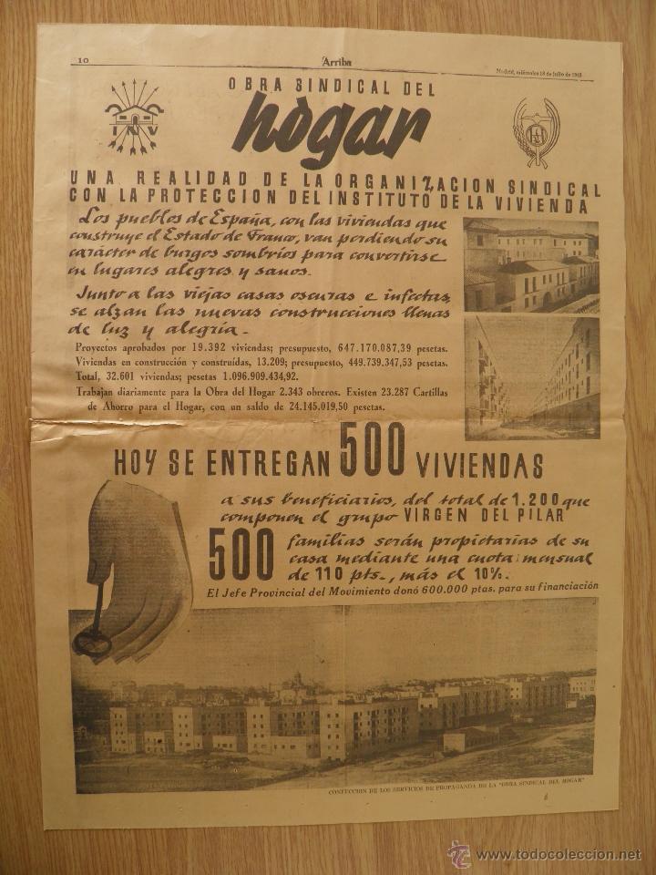 Coleccionismo de revistas y peri&oacute;dicos: Obra Sindical del Hogar. Entrega de 500 viviendas del grupo VIrgen del Pilar. Arriba 1945