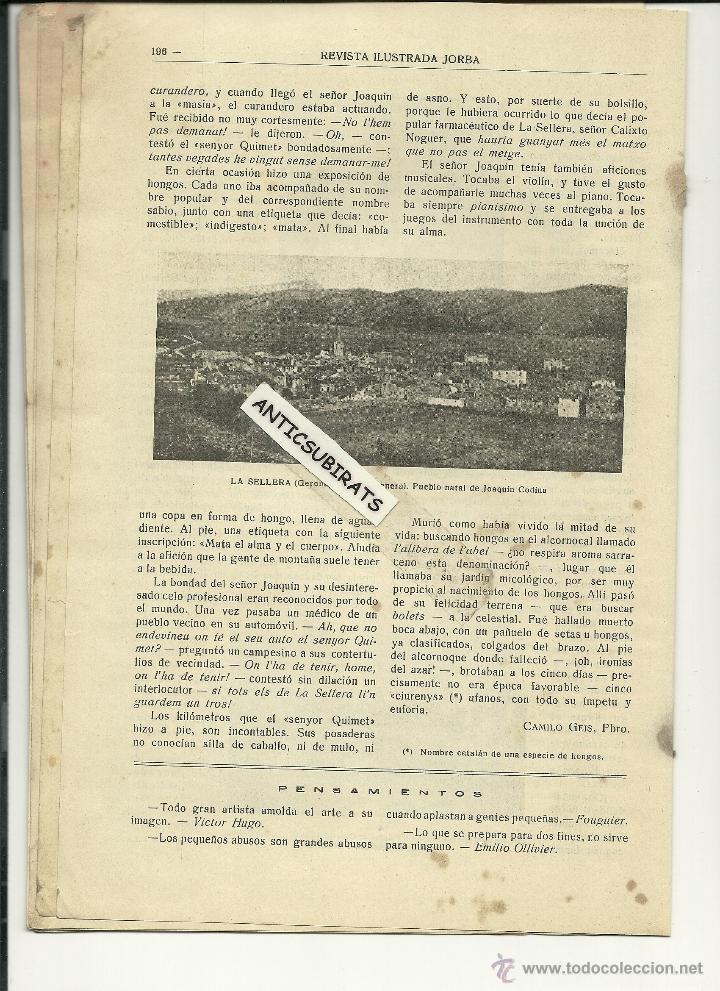 Coleccionismo de revistas y peri&oacute;dicos: REVISTA JORBA 312 A&Ntilde;O 1935 JOAQUIN CODINA MICOLOGIA SETAS BOLETS EN EL MONTSENY LA SELLERA GIRONA