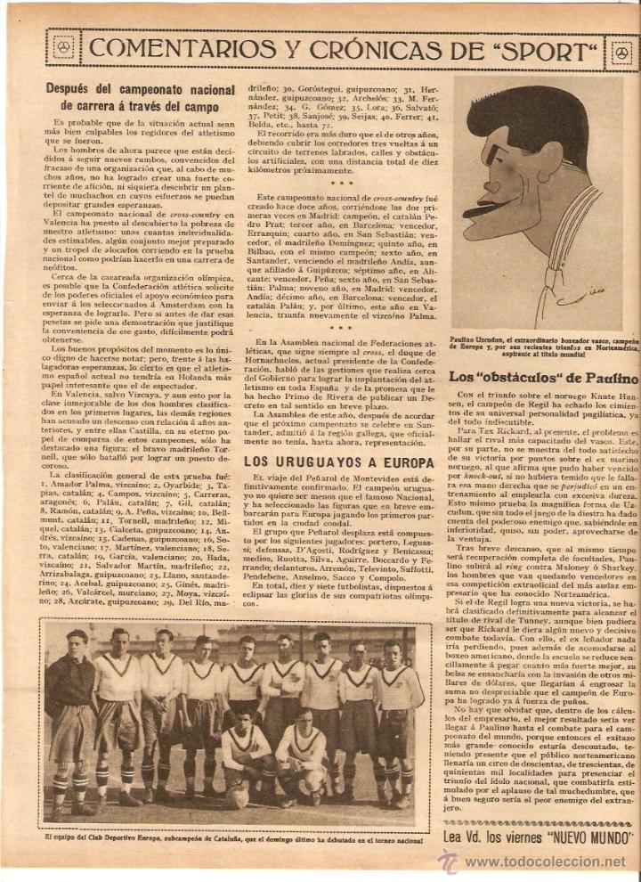 Coleccionismo de revistas y peri&oacute;dicos: A&Ntilde;O 1927 RECORTE PRENSA FOTOGRAFIA EQUIPO FUTBOL CLUB DEPORTIVO EUROPA