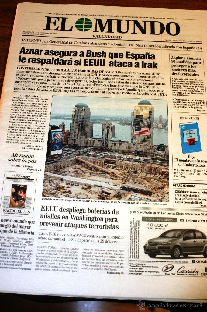 Coleccionismo de revistas y peri&oacute;dicos: 11 S 11 SEPTIEMBRE EL MUNDO PUBLICADO EL 11DE SEPTIEMBRE DE 2002 ANIVERSARIO ATENTADO TORRES GEMELAS