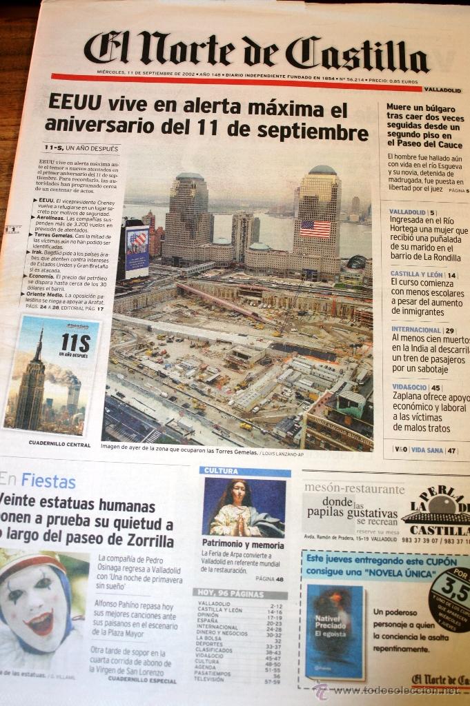 Collectionnisme de Revues et Journaux: 11 S 11 SEPTIEMBRE EL NORTE DE CASTILLA11 DE SEPTIEMBRE DE 2002 ANIVERSARIO ATENTADO TORRES GEMELAS
