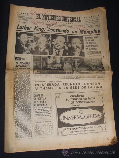 Collection Magazines and Newspapers: EL NOTICIERO UNIVERSAL - LUTHER KING, ASESINADO EN MEMPHIS - 5 ABRIL 1968 -