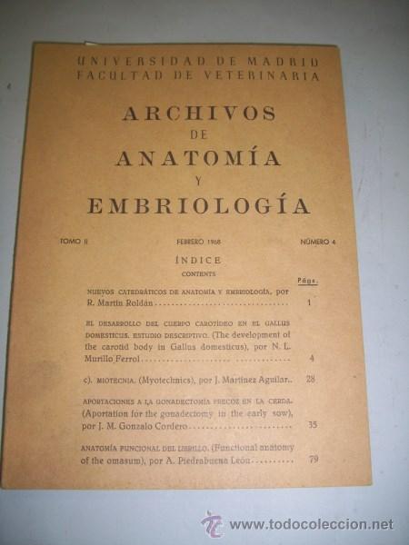 Sammeln von Zeitschriften und Zeitungen: ARCHIVOS de Anatom&iacute;a y Embriolog&iacute;a. Tomo II ; Febrero 1968 ; N&uacute;mero 4
