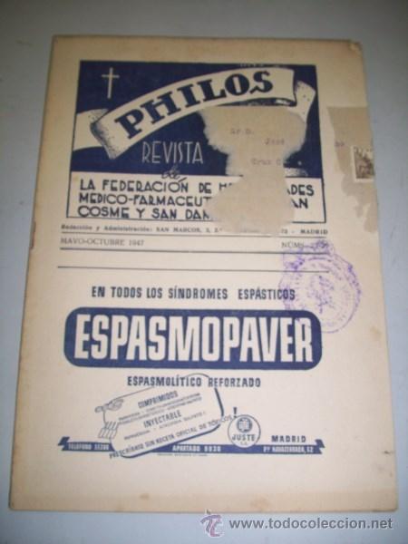 Colecionismo de Revistas e Jornais: PHILOS : Revista de la Federaci&oacute;n de Hermandades M&eacute;dico-... A&ntilde;o XV ; Mayo-octubre 1947 ; N&uacute;m. 27-29