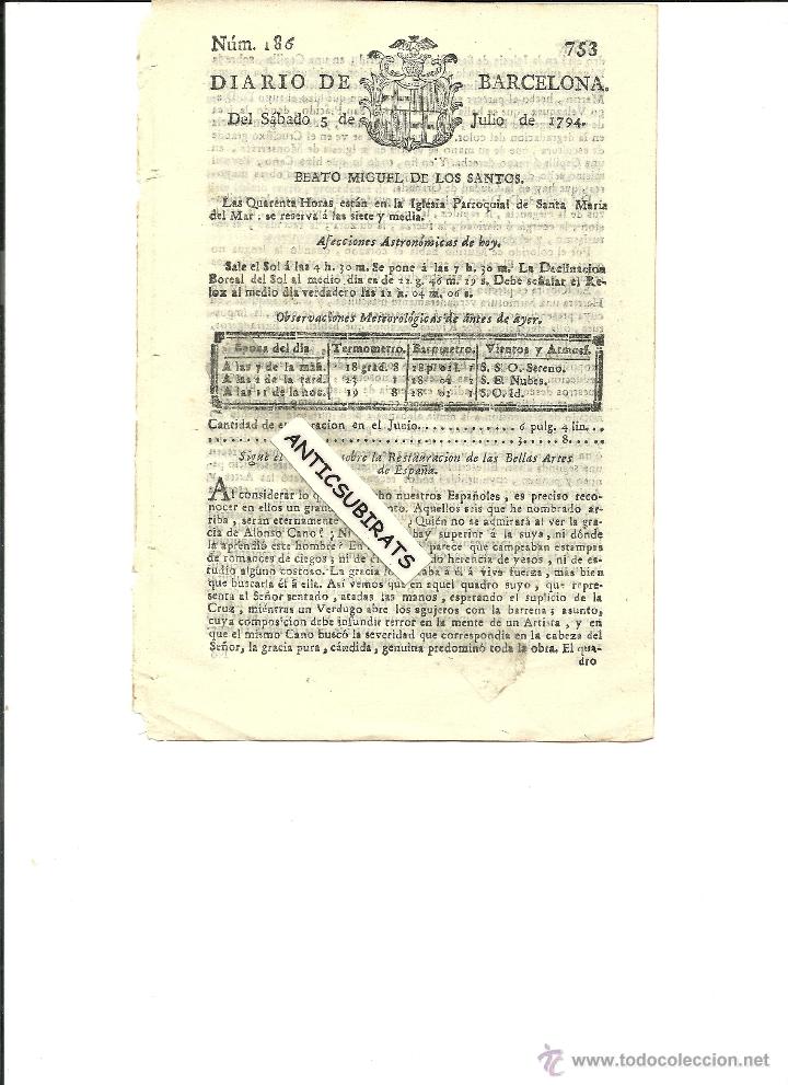 Coleccionismo de Revistas y Peri&oacute;dicos: DIARIO DE BARCELONA A&Ntilde;O 1794 VELAZQUEZ RIVERA MURILLO CALLE CONDE DEL ASALTO PERDIDA DE UNA CARTERA