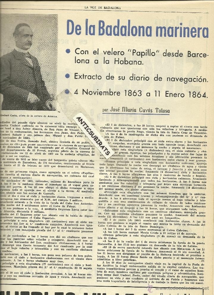 Coleccionismo de Revistas y Peri&oacute;dicos: REVISTA 1959 ERMITA DE SAN CLEMENTE BADALONA MOTO MONTESA MARINERO JOSE UMBERT COSTA PAPILLO CUBA