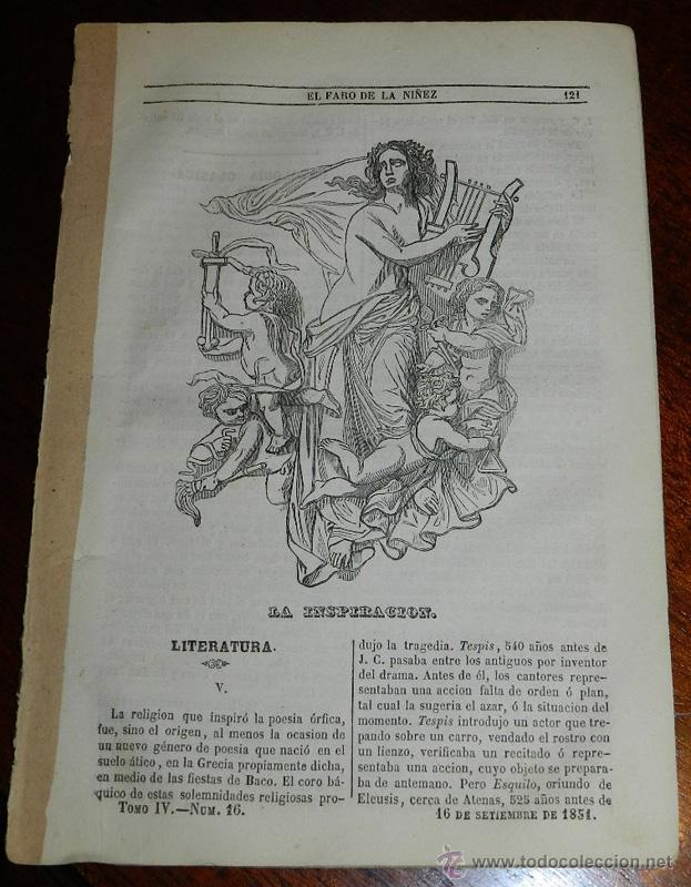 Collezionismo di Riviste e Giornali: ANTIGUA REVISTA INFANTIL, EL FARO DE LA NI&Ntilde;EZ, 16 DE SEPTIEMBRE DE 1851, Tomo IV N&ordm; 16, CONSTA DE 8