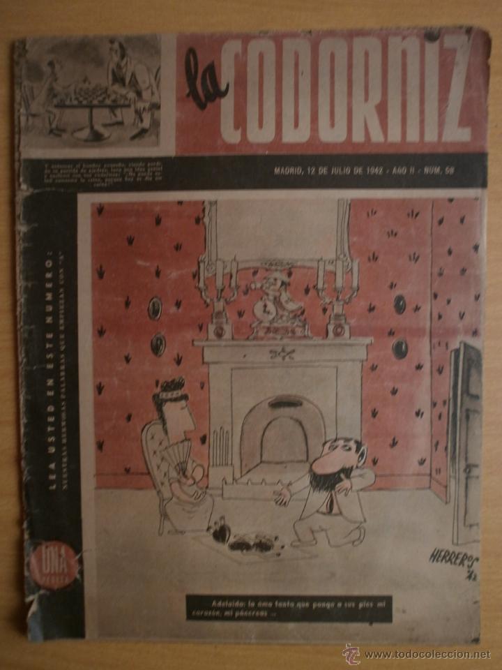 Coleccionismo de Revistas y Peri&oacute;dicos: LA CODORNIZ N&ordm;58. A&Ntilde;O 1942. PORTADA HERREROS.