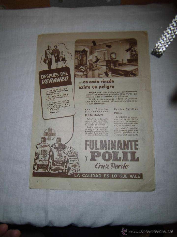 Coleccionismo de revistas y peri&oacute;dicos: PUBLICIDAD FULMINANTE Y POLIL CRUZ VERDE HOJA DE REVISTA ABC 1949