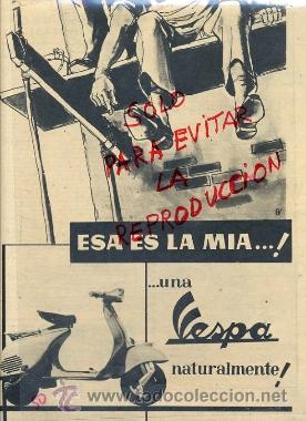 Coleccionismo de Revistas y Peri&oacute;dicos: MOTOCICLETAS VESPA 1959 RETAL HOJA REVISTA