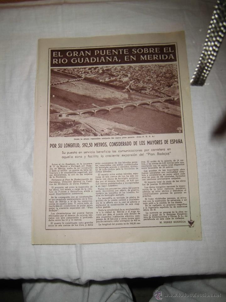 Coleccionismo de Revistas y Peri&oacute;dicos: EL GRAN PUENTE SOBRE EL RIO GUADIANA EN MERIDA HOJA DE REVISTA ABC 1960
