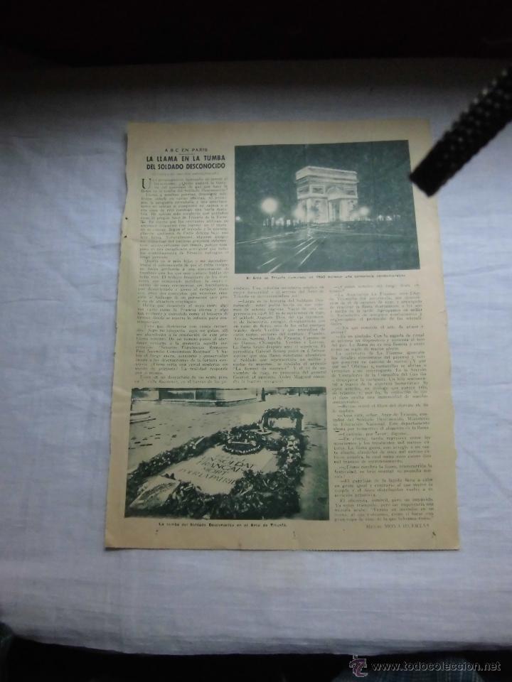 Coleccionismo de revistas y peri&oacute;dicos: LA LLAMA EN LA TUMBA DEL SOLDADO DESCONOCIDO  HOJA DE REVISTA ABC 1949