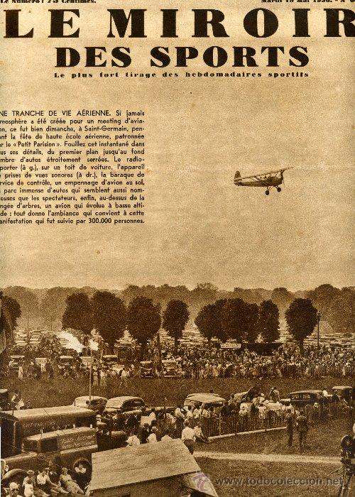 Coleccionismo de revistas y peri&oacute;dicos: LE MIROIR DES SPORTS 1936 N&ordm; 884 CICLISMO 2&ordf; PRUEBA PREOL&Iacute;MPICA CAMPEONATO F&Uacute;TBOL FRANCIA STRASBO
