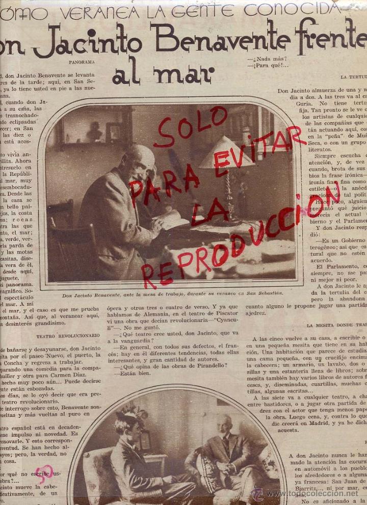 Coleccionismo de Revistas y Peri&oacute;dicos: JACINTO BENAVENTE 1931 FRENTE AL MAR SAN SEBASTIAN HOJA REVISTA