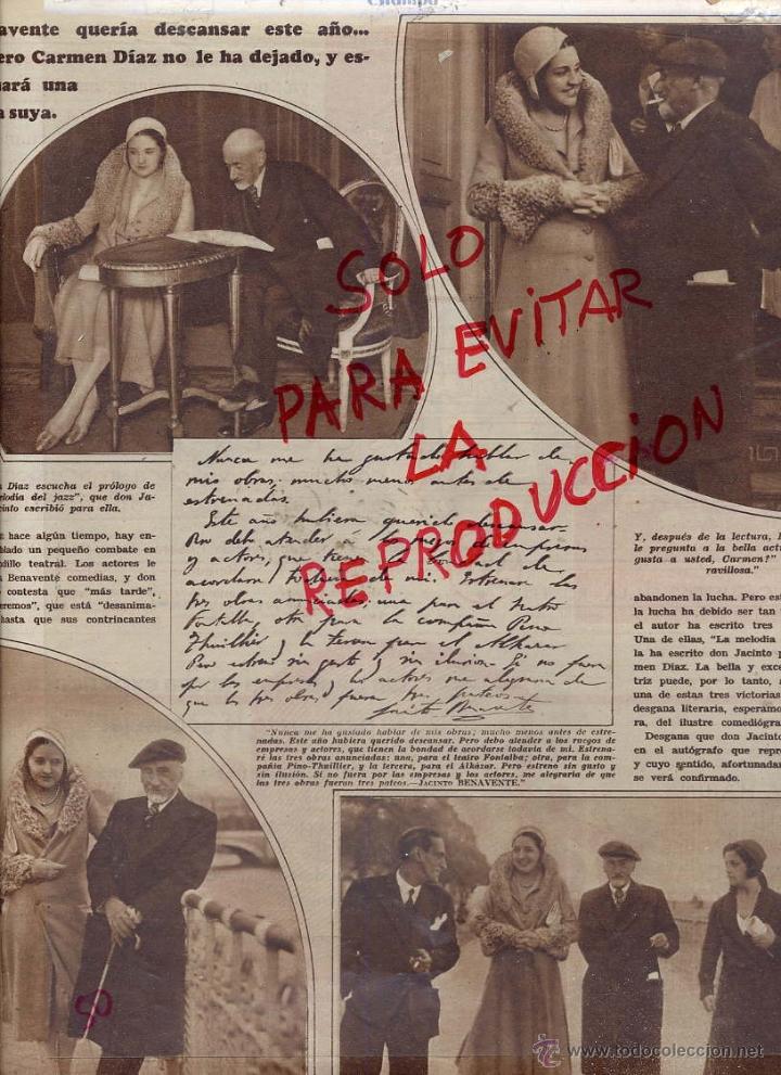 Coleccionismo de Revistas y Peri&oacute;dicos: CARMEN DIAZ 1931 Y JACINTO BENAVENTE HOJA REVISTA