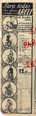 Coleccionismo de revistas y peri&oacute;dicos: CICLISMO 1927 BICICLETAS ARELI PARA TODOS RETAL HOJA REVISTA