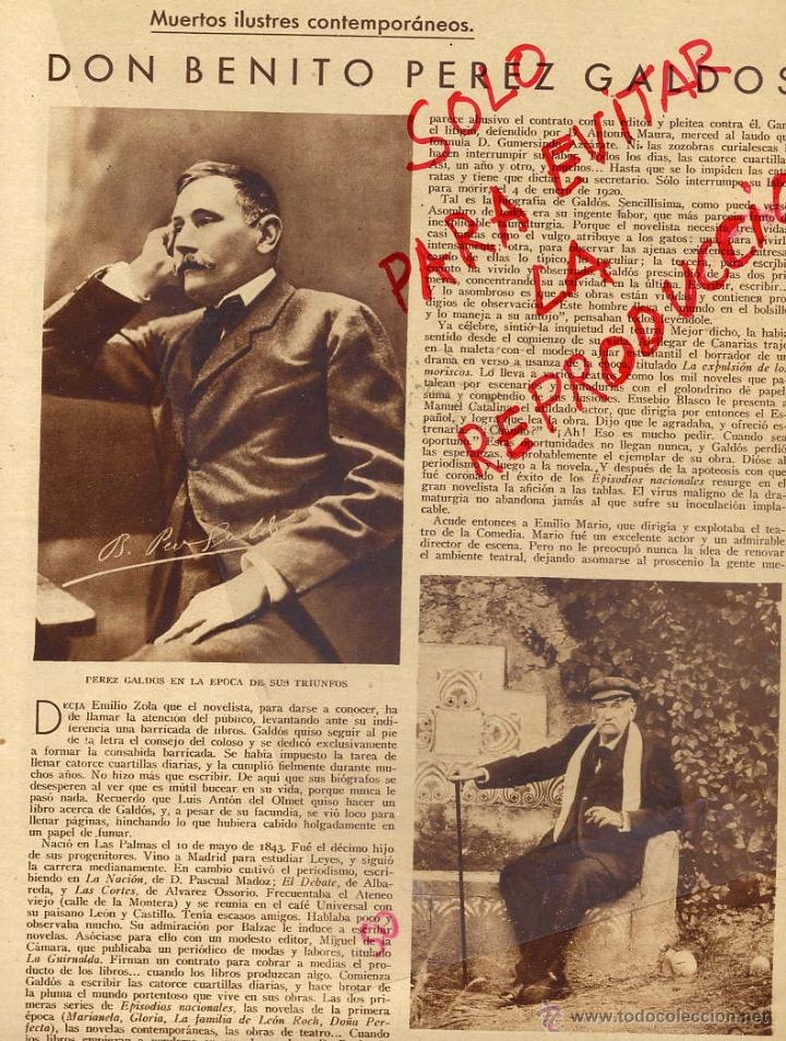 Coleccionismo de revistas y peri&oacute;dicos: BENITO PEREZ GALDOS 1930 SU VIDA 2 HOJAS REVISTA
