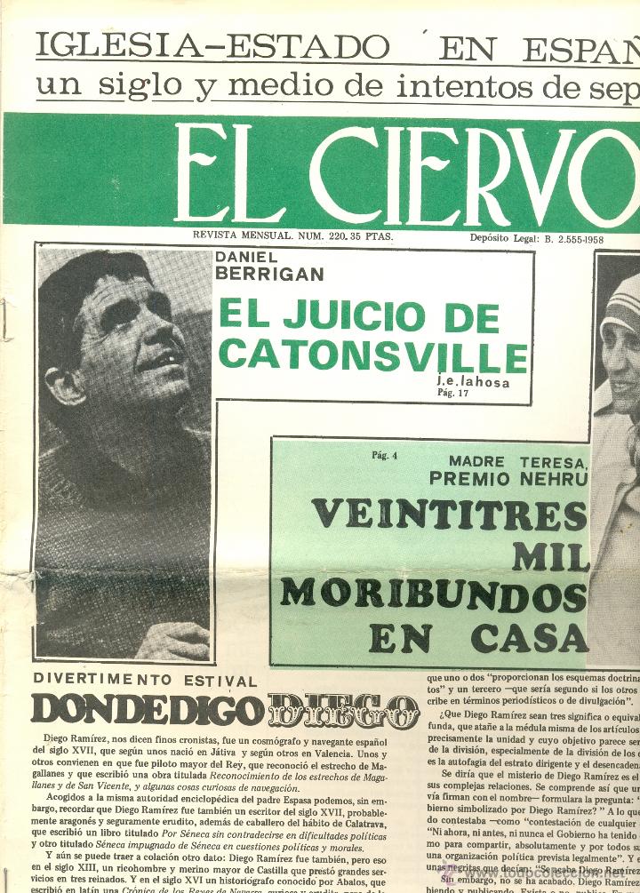 Coleccionismo de Revistas y Peri&oacute;dicos: Revista El Ciervo N&ordm; 220 A&ntilde;o 1972
